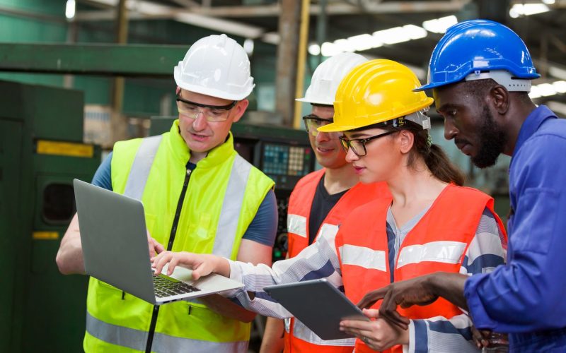 Diversity,Factory,Worker,Working,With,Computer,Laptop,In,Factory.,Male